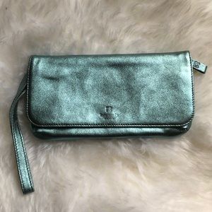 Kate spade metallic aqua clutch